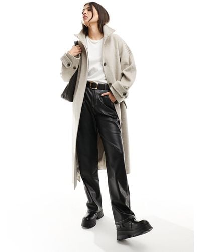 & Other Stories Wool Blend Relaxed Belted Trench Coat With Stand Up Collar - White