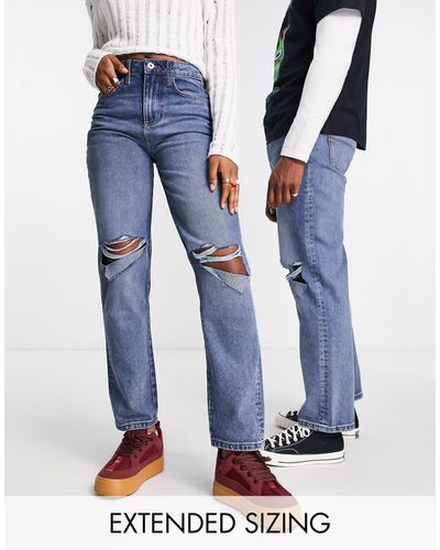 Collusion X000 Unisex 90s Straight Leg Jeans With Rips - Blue