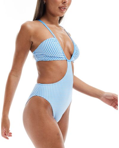 Speedo Flu3nte Gingham Multiway Cut-out Swimsuit - Blue