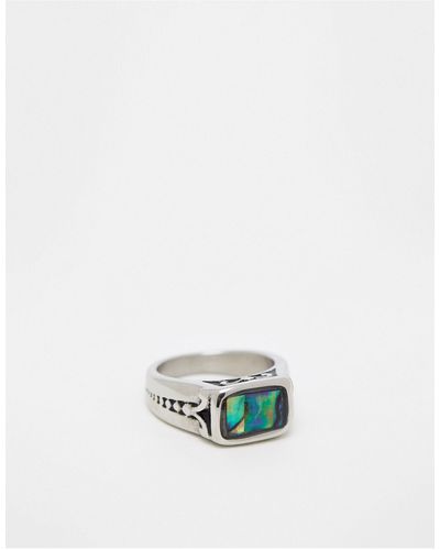 Reclaimed (vintage) – pinky – ring aus edelstahl mit steindetail - Weiß