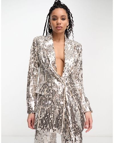 ASOS Sequin Slim Double Breasted Suit Blazer - White