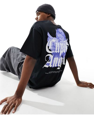 ADPT T-shirt oversize nera con stampa "cupid angel" sul retro - Blu
