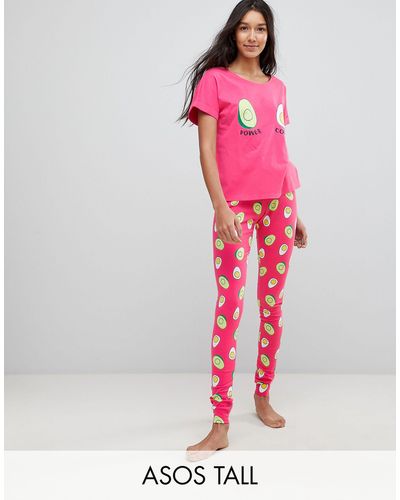 ASOS – Avocado and Egg Power Couple – Schlafanzug aus T-Shirt & Leggings - Pink