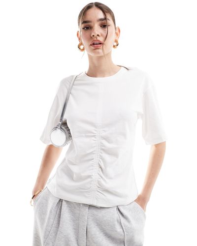& Other Stories T-shirt Top With Ruched Front - White