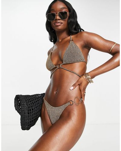 South Beach – bikinihose mit hohem beinausschnitt und runden metallverzierungen - Mettallic