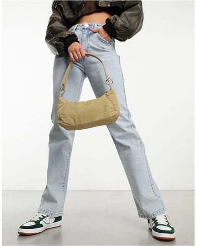 ASOS Crinkle Nylon Shoulder Bag With Double Ring Detail - Natural