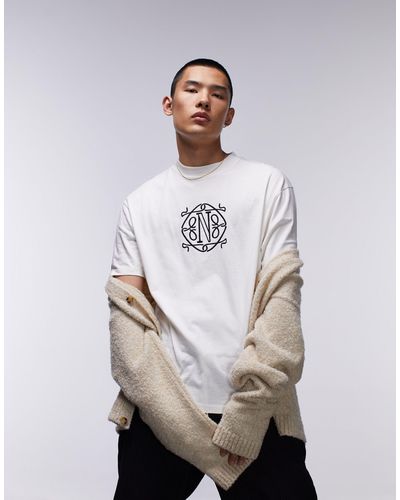 TOPMAN Oversized Fit T-shirt With Nolita Front And Back Embroidery - White