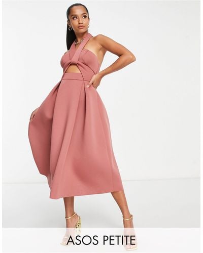 ASOS Asos Design Petite Twist Cut Out Halter Midi Prom Dress - Pink