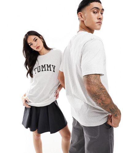 Tommy Hilfiger T-shirt unisex regular fit stile college grigia con logo - Bianco