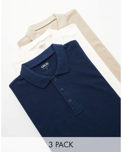 ASOS 3 Pack Pique Polo - Blue