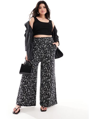 Yours Pantalon ample à imprimé léopard - noir et blanc