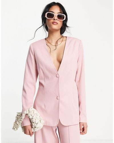 Lola May Open Back Blazer With Button Detail - Pink