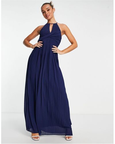 TFNC London Bruidsmeisjes - Maxi-jurk Met Plooien En Overslag - Blauw