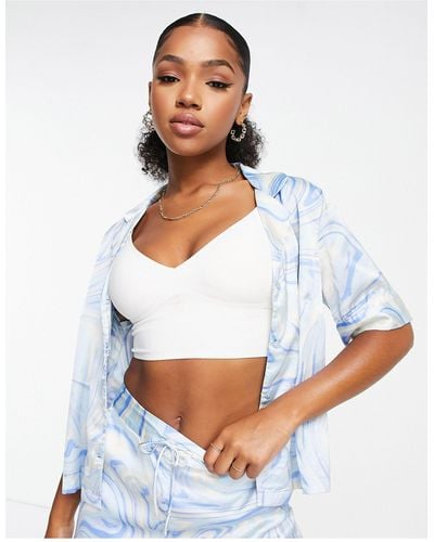 Pieces Exclusive Satin Boxy Shirt Co-ord - Blue