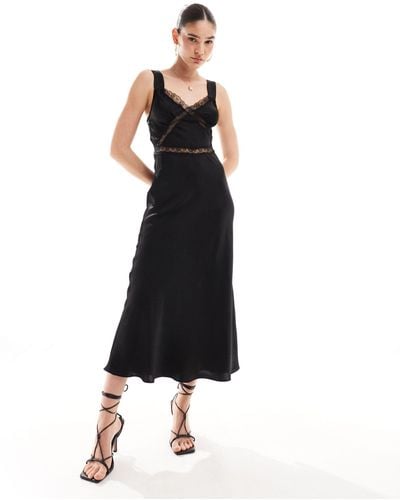 Bardot Satin Lace Insert Maxi Dress - Black
