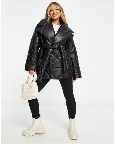 ASOS Collared Puffer Faux Leather Jacket - Black