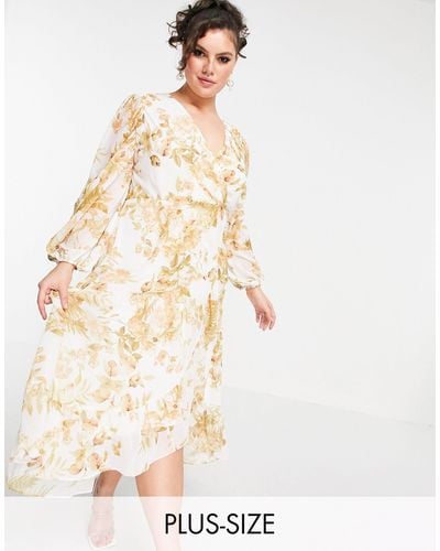 Forever New Wrap Midi Dress With Ruffle Hem - Natural