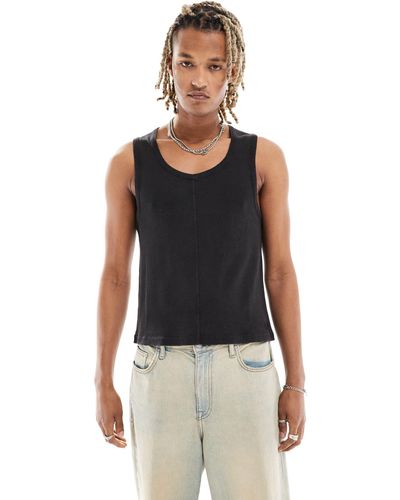 Reclaimed (vintage) Ribbed Singlet With Seaming Detail - Black