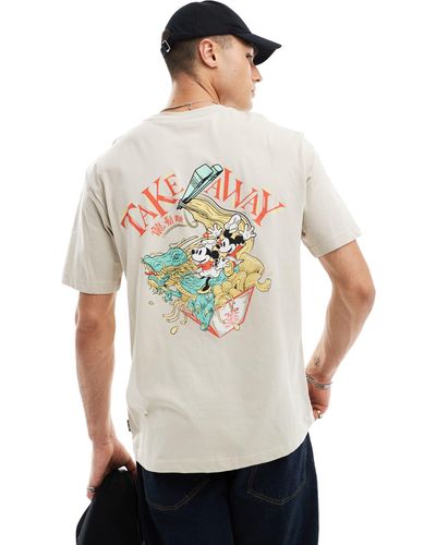 Only & Sons T-shirt oversize color pietra con stampa sul retro di topolino - Bianco