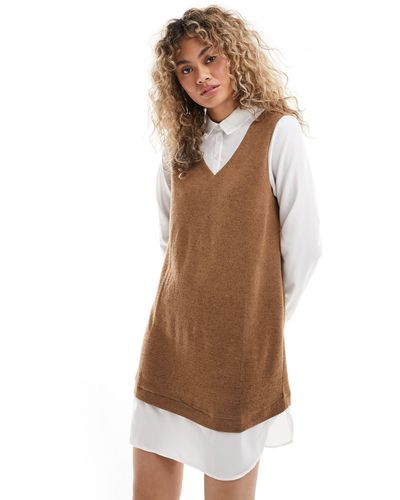 Jdy – 2-in 1-hemd-pulloverkleid - Braun
