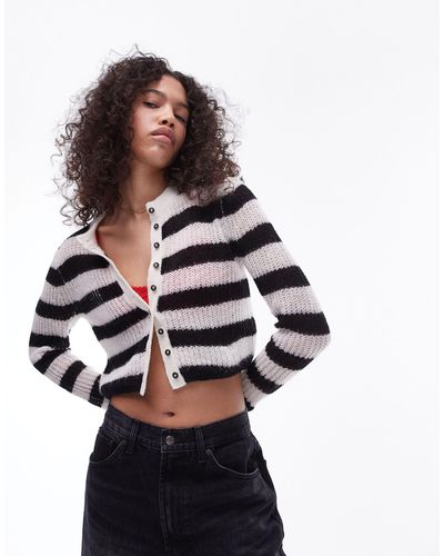 TOPSHOP Knitted Sheer Stripe Micro Cardi - Black
