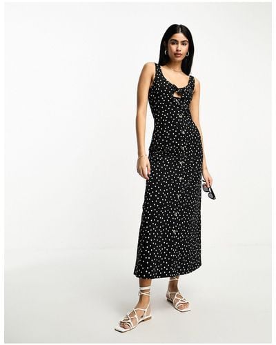 ASOS Sleeveless Midi Dress With Buttons And Tie Detail - Black