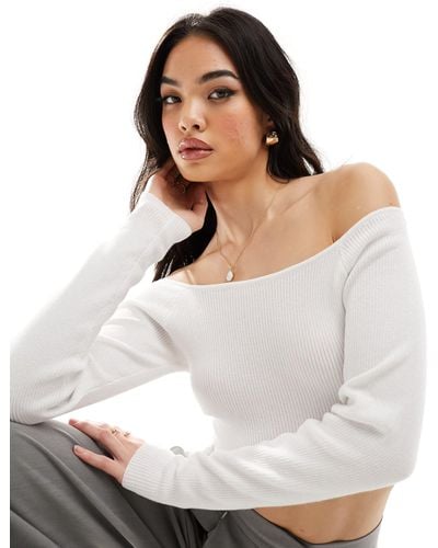 ASOS Knitted Off Shoulder Bardot Top - White