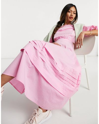Warehouse Puff Sleeve Maxi Dress - Pink