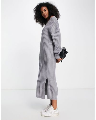 River Island Robe pull longue côtelée - Blanc