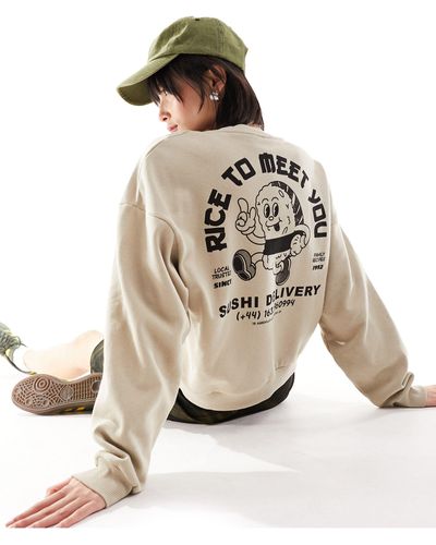 JJXX Crew Neck Sweatshirt With Sushi Back Print - White