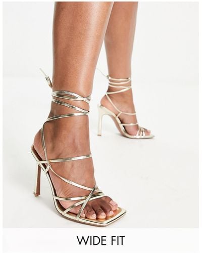 ASOS Wide Fit Nobu Strappy Tie Leg Heeled Sandals - Metallic