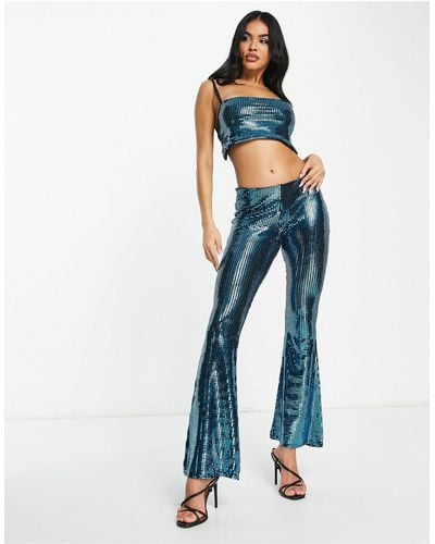 AsYou Square Sequin Flare Trouser Co-ord - Blue