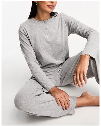 ASOS – mix & match – langärmliges pyjama-oberteil aus baumwolle - Grau