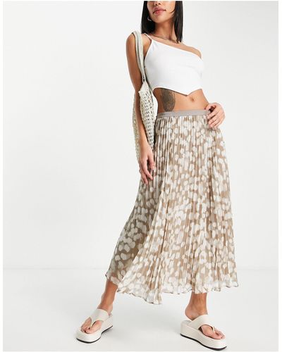 French Connection Pleated Midi Skirt - Natural