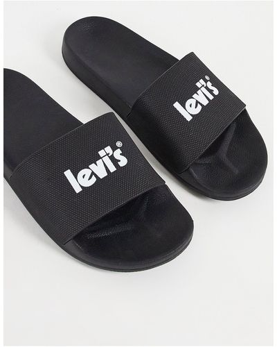 Levi's Slippers Met Posterlogo - Zwart