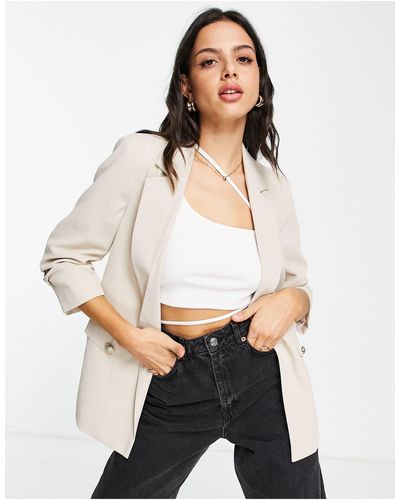 River Island Ruched Sleeve Blazer - Natural