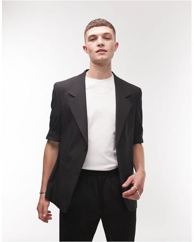 TOPMAN Short Sleeve Suit Blazer - White