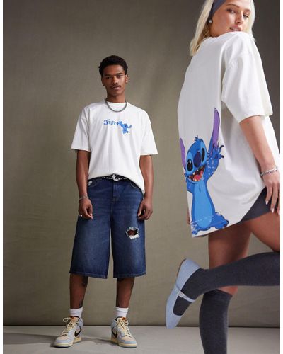 ASOS Disney - t-shirt oversize unisexe à imprimé stitch - blanc cassé - Neutre