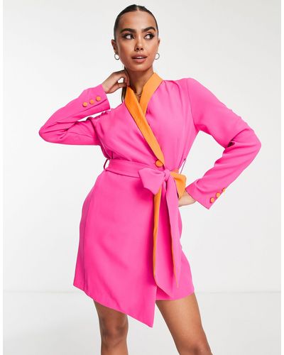 Style Cheat Color Block Blazer Mini Dress - Pink