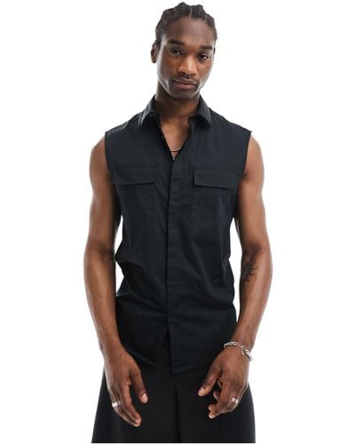 ASOS Sleeveless Poplin Shirt With Pockets - Black