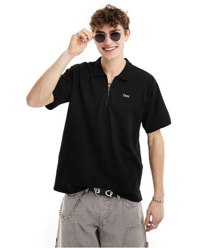 Obey Zip Detail Polo Shirt - Black