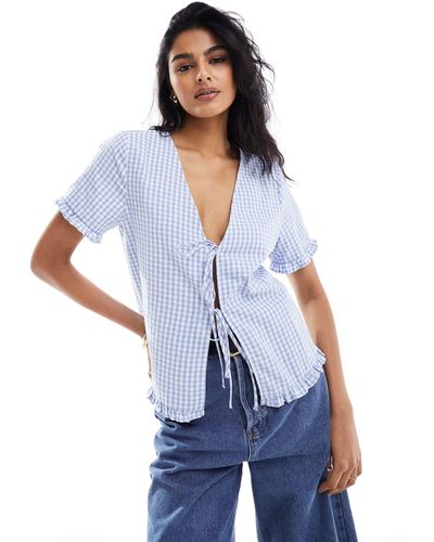 ASOS Tie Front Blouse - Blue