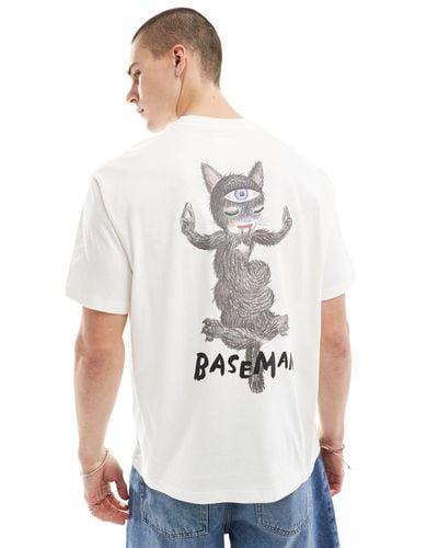 Bershka T-shirt bianca con stampa "baseman" - Bianco