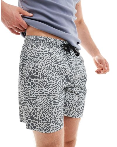 Pull&Bear Monochrome Printed Swim Shorts - Gray