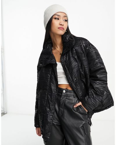 Urbancode Urban Code Oversized Puffer Jacket With Textured Flocking - Black