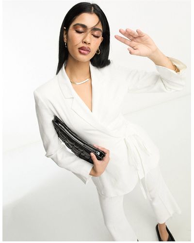 ASOS Side Tie Suit Blazer With Linen - White
