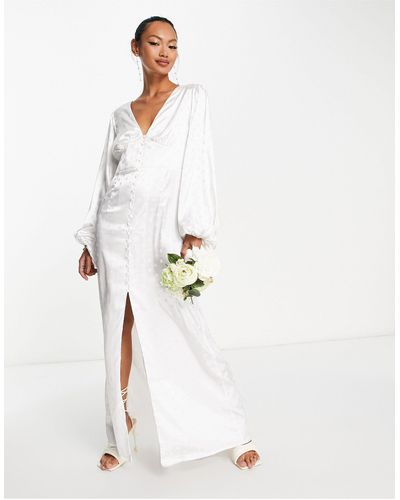 Vila Bridal Jacquard Spot Maxi Dress With Button Front - White