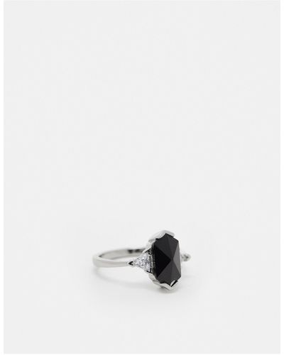 ASOS Ring With Black Cubic Zirconia Crystal Design - White