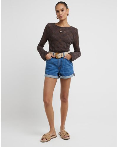 River Island Mid Rise Ripped Shorts - Blue
