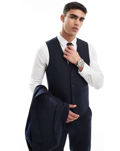 ASOS Double Breasted Skinny Suit Waistcoat - Blue